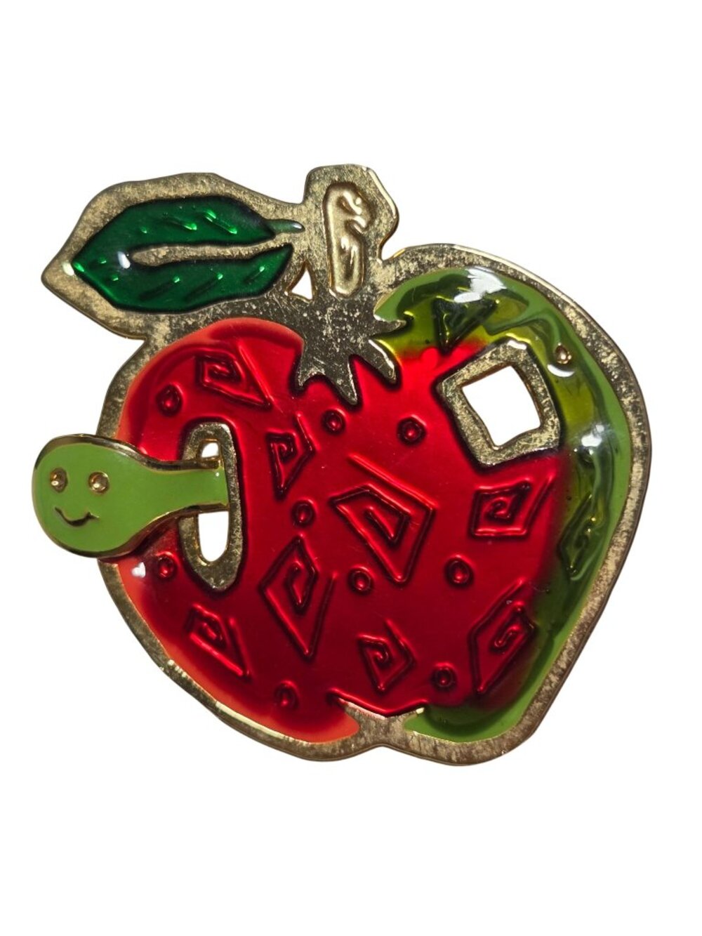 Apple Worm Enamel Pin Brooch Teacher Gift Gold Tone Backplate Fun Cartoon Design